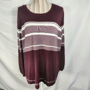 Lety & Me Maroon & White Stripe Accents Ribbed Sides Sweater Plus Size 3X